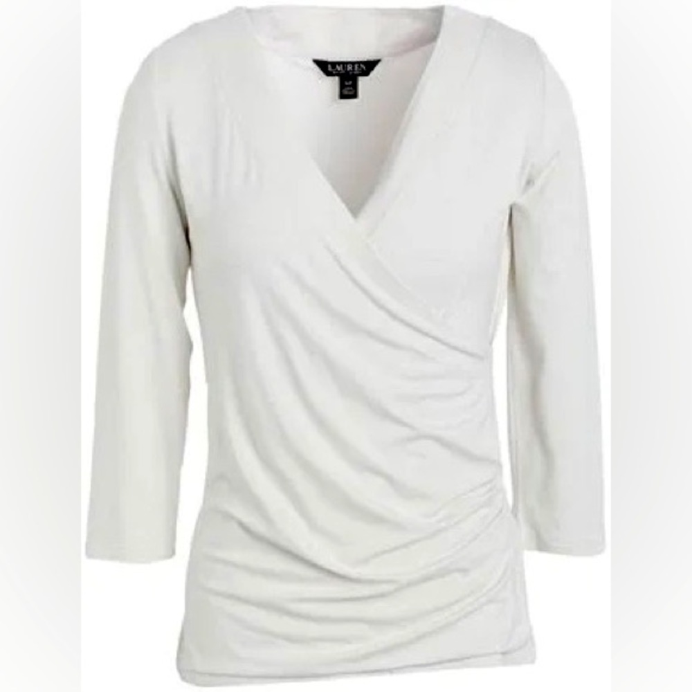 Lauren Ralph Lauren Wrap-Style Jersey Top. Off white XL NWOT